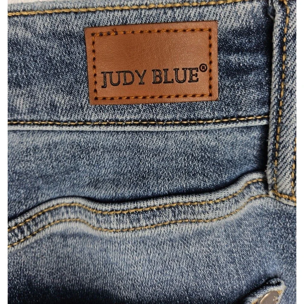 JUDY BLUE High Waist Destroy Wide Leg Jeans 14W Medium Wash Raw Hem Distressed